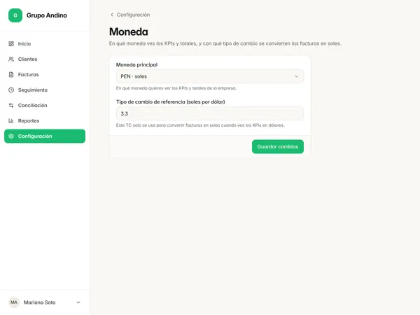 Configuración de moneda de visualización y tipo de cambio de referencia